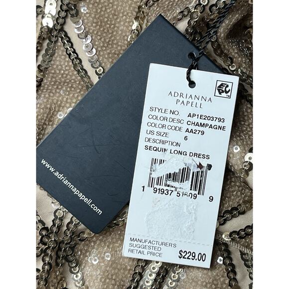 Adrianna Papell Sequin Gown Womens 6 Gold Maxi Sheath Dress Sparkly Formal - Picture 9 of 11